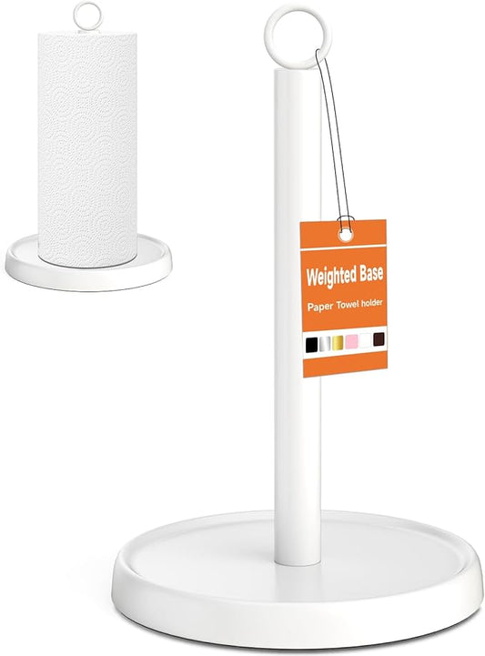 White Paper Towel Holder Countertop, White Kitchen Accessories Decor, Stainless Steel, Paper Towel Holder Stand for Bathroom Farmhouse Essentials, Weighted Base, Anti-Slip by Awarmhome