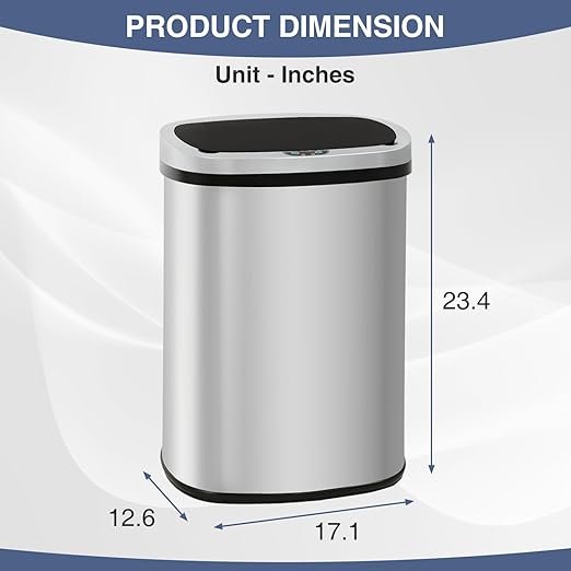 PayLessHere | 13 Gallon Stainless Steel Trash Can | Steel | Automatic Touchless Lid with Motion Sensor | Kitchen Garbage Can with Waterproof Design | for Home, Office, Bathroom | Pack of 1 - Image 7