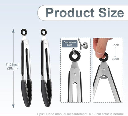 Premium Stainless Steel Heat Resistant Kitchen Tongs for cooking,set of 9" and 9" (Black),Non Scratch Silicone cooking Tong Tip for Cooking Pans,Strong Grip BBQ tongs for Grabbing Hot Food - Image 2