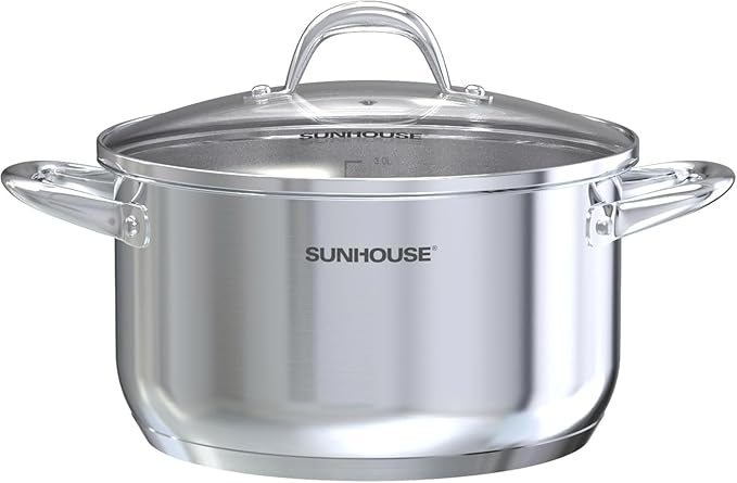 SUNHOUSE Stainless Steel Stock Pot - 7 Quart Heavy-Duty Induction Cooking Pot with Visible Lid for Pasta, Soup, Spaghetti - Nonstick Thick-Bottom Deep Stockpot for Canning, Boiling, and Simmering by SUNHOUSE