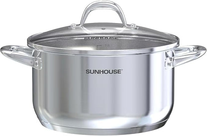 SUNHOUSE Stainless Steel Stock Pot - 7 Quart Heavy-Duty Induction Cooking Pot with Visible Lid for Pasta, Soup, Spaghetti - Nonstick Thick-Bottom Deep Stockpot for Canning, Boiling, and Simmering by SUNHOUSE