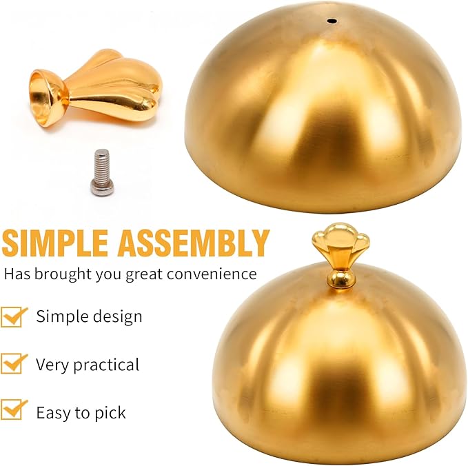Gold Stainless Steel Food Dome Cover Food Protecting Dome Cover Serving Plate Dish Dome Cake Butter Dessert Cheese Cover for Burgers Restaurant Party (Crown Handle)