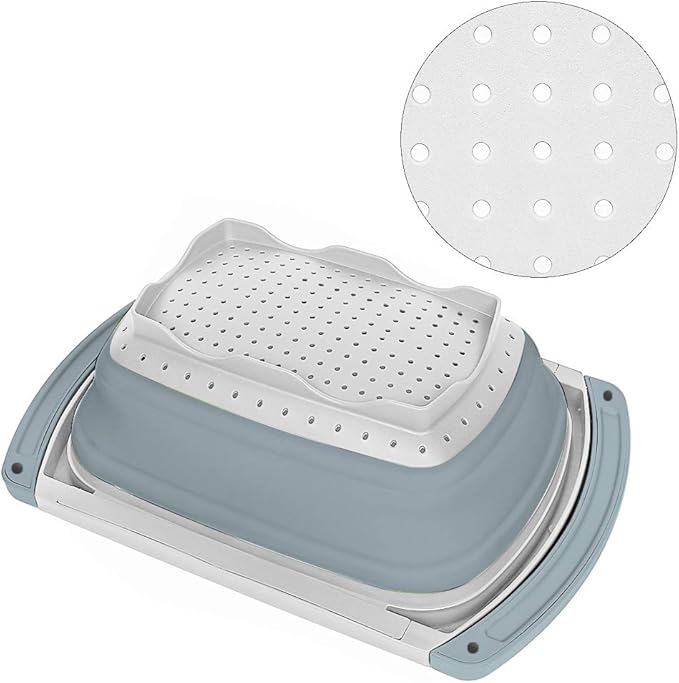 Qimh Collapsible Colander | Over The Sink Silicone Kitchen Strainers and Colanders with Extendable Handles | Veggies, Fruit and Pasta Foldable Strainer for Kitchen, 6-Quart, BPA Free - Image 7