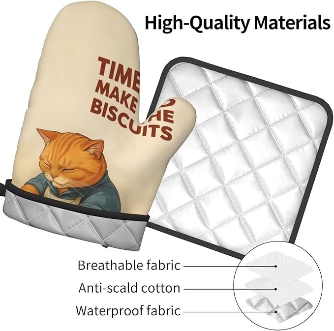 Cute Cat Oven Mitts and Pot Holder Set, Funny Heat Resistant Kitchen Gloves Hot Pad, Cooking Baking Lovers Spring Easter Gifts for Women, Whimsical Kitchen Decor & Gifts for Chef Cooks Cat Lovers Mom - Image 8