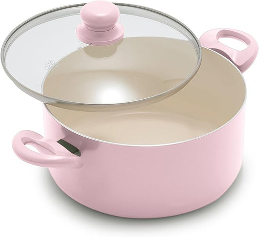 GreenLife 5 Quart Nonstick Stock Pot with Lid, Non-Toxic Ceramic Pot, Dishwasher Safe, Induction Ready, Fast Heating, Stay-Cool Handles, Kitchen Casserole, Soup, Pasta, Easy Clean, Blush Pink
