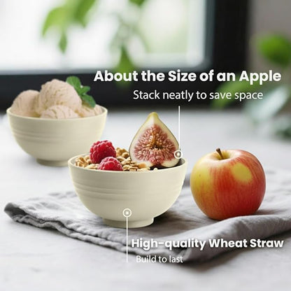 Beige Wheat Straw Bowls, 10 OZ Snack Bowl Set of 8, Unbreakable Ice Cream Bowl Set, Alternative Plastic Bowls Reusable, Microwave Safe Small Appetizer Bowl for Dessert, Snack (Beige)