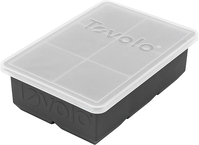 Tovolo Large 2” King Cube Ice Tray with Lid Charcoal Gray Ice Cube Trays for Whiskey Cocktails Smoothies, Big Square Ice Cube Mold Silicone Freezer Tray for Perfect Cubes BPA Free Dishwasher Safe by Tovolo