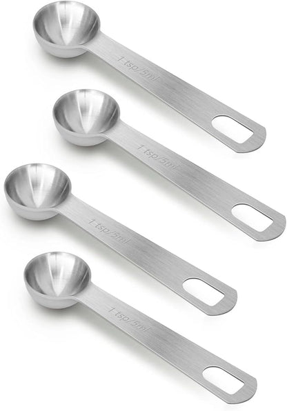 4 PCS 1 Teaspoon(5 mL | 5 cc | 1 Tsp | 1/3 Tablespoon) Stainless Steel Single Measuring Spoon, Easy to Use and Easy to Wash Metal Measuring Spoons Kitchen Gadgets for Cooking & Baking