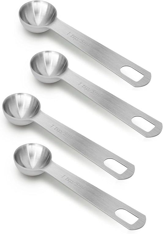 4 PCS 1 Teaspoon(5 mL | 5 cc | 1 Tsp | 1/3 Tablespoon) Stainless Steel Single Measuring Spoon, Easy to Use and Easy to Wash Metal Measuring Spoons Kitchen Gadgets for Cooking & Baking
