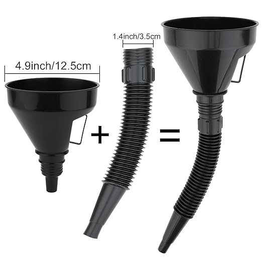 6 Pcs Automotive Oil Funnel Set – Wide Mouth Fuel Funnels with Long Neck, Flexible Spout & Removable Filter – for Gasoline, Coolant, Water, Engine Oil - Image 3