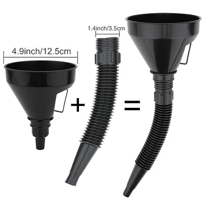 6 Pcs Automotive Oil Funnel Set – Wide Mouth Fuel Funnels with Long Neck, Flexible Spout & Removable Filter – for Gasoline, Coolant, Water, Engine Oil - Image 3