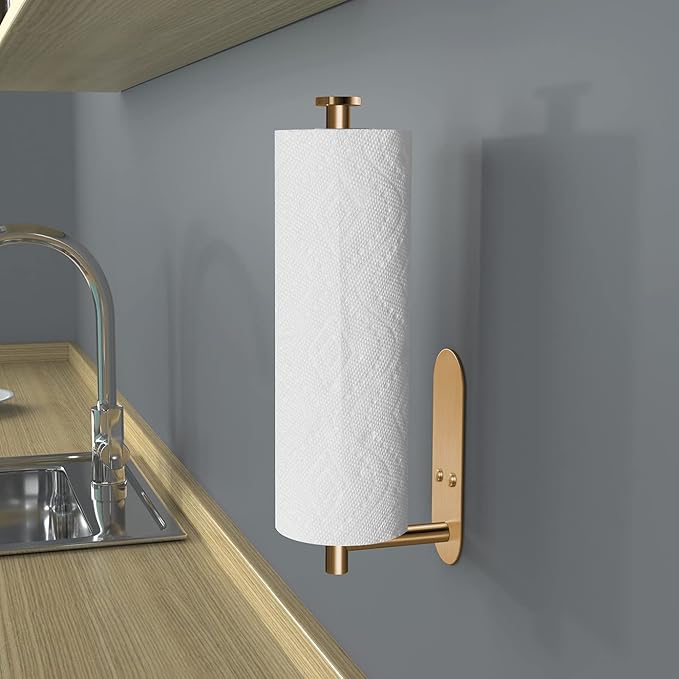 VAEHOLD Adhesive Paper Towel Holder Under Cabinet Wall Mount for Kitchen Paper Towel, Paper Towel Roll Holder Stick to Wall, Stainless Steel (Gold) - Image 7