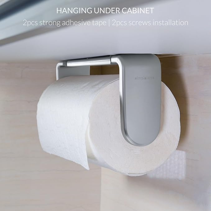 simpletome Paper Towel Holder ONE Hand Tear Adaptive Tension Arm Adjustable Length 9.4-11inch/24-28cm (Silvery) - Image 2
