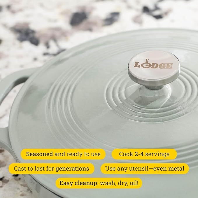 Lodge Essential Enamel Braiser - Refrigerator- & Oven-Safe up to 500° F - Heat-Retaining, Induction-Safe & PFAS-Free Enamel Cookware - 3.5 Quart, Desert Sage - Image 4