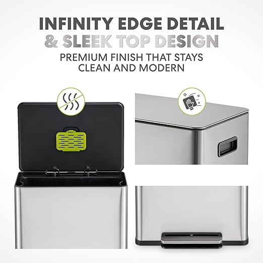 SIMPLI-Magic Infinity Edge 60L / 16 Gallon Kitchen Trash Can - Hands-Free Step Pedal, Soft-Close Lid, Stainless Steel Garbage Can with Inner Bucket - Image 3
