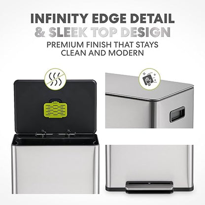 SIMPLI-Magic Infinity Edge 60L / 16 Gallon Kitchen Trash Can - Hands-Free Step Pedal, Soft-Close Lid, Stainless Steel Garbage Can with Inner Bucket - Image 3