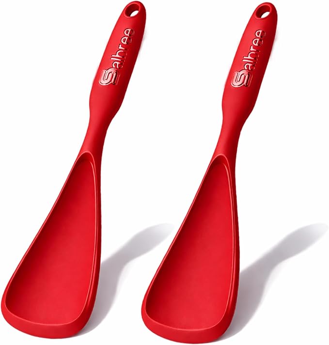 Silicone Spoon Spatula for Cooking - Multifunction Scoop Spatula Spoonula - Heat Resistant Cooking Spoon for Nonstick Cookware - Large Silicone Kitchen Spoon - Seamless Design (Red,2pcs) by salbree