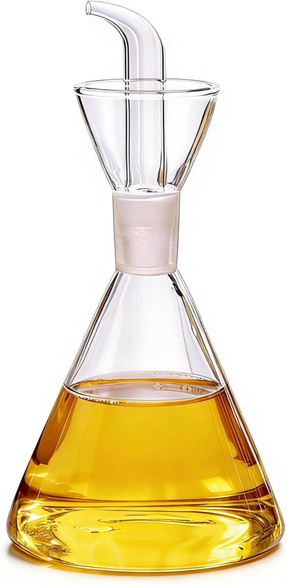 ELETON Conical 8 oz Glass Oil Dispenser – No Drip Olive Oil Cruet with Leak-Proof Spout, Easy-Fill Wide Mouth, Borosilicate Bottle for Kitchen & BBQ by ELETON
