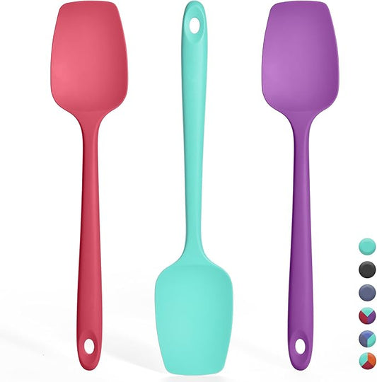 Silicone Spoonula Set: 600ºF Heat Resistant Food Grade Cooking Baking Utensils, Kitchen Flexible Nonstick Rubber Pan Spoon Spatula for Mixing, Scrambling, Scooping (3 Pieces, Multicolor 3)