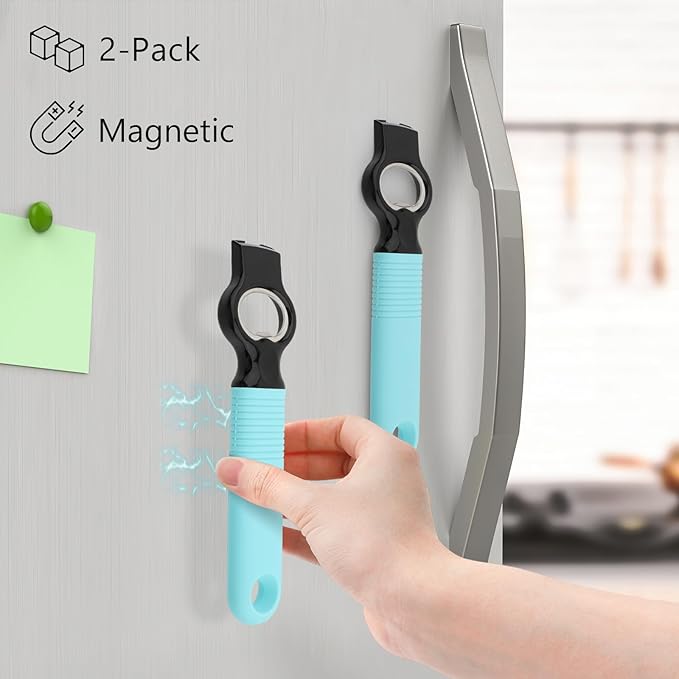 2-Pack Magnetic Beer Bottle Opener & Soda Can Opener, 2-in-1 Bottle Opener and Can Tab Opener Tool for Bartender, Long Nails, Arthritis, Seniors, Silicone Handle with Build in Magnet - Aqua - Image 2