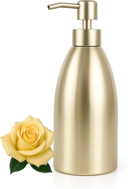 304 Stainless Steel Soap Dispenser 16oz Rust-Proof Liquid Soap Pump Bottle for Kitchen or Bathroom Countertop Hand Dish Lotion Leak-Proof (Champagne Gold)