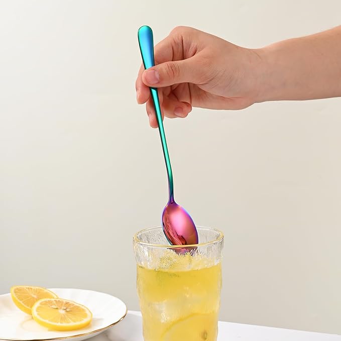 7.5 Inches Rainbow Stainless Steel Ice Tea Spoon,Set Of 8 Long Handle Coffee Stirring Spoons,Multicolored Sundae Spoons,Colorful Cocktail Mixing Spoon - Image 6