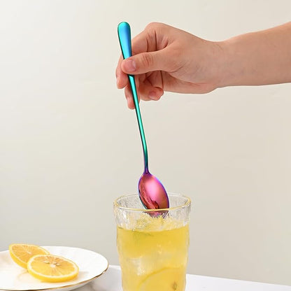 7.5 Inches Rainbow Stainless Steel Ice Tea Spoon,Set Of 8 Long Handle Coffee Stirring Spoons,Multicolored Sundae Spoons,Colorful Cocktail Mixing Spoon - Image 6