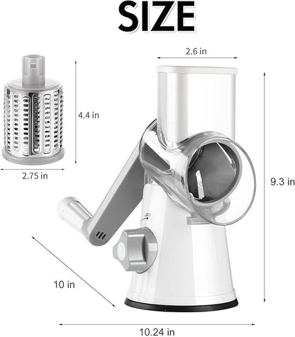 Ourokhome Rotary Cheese Grater Hand Crank, Kitchen Shredder Speed Mandolin Slicer Ice Shaver with Handle and Drum Blades for Cheese, Vegetable, Nuts, Chocolate, Potato, Carrot, 5 Blades, White - Image 9