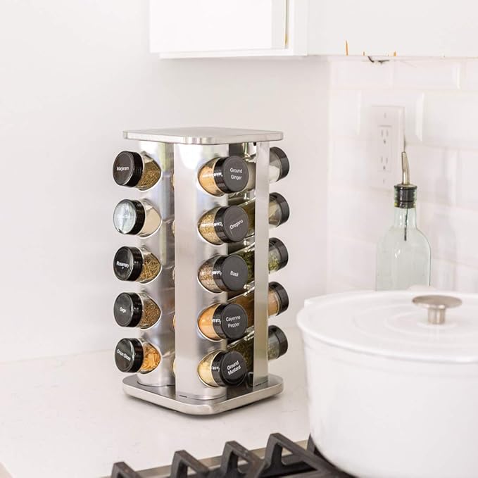 Orii 20 Jar Rotating Spice Rack with Spices Included & 5-Year Free Spice Refill Program – Stainless Steel Countertop Spice Rack with 3 oz Glass Jars - Image 3