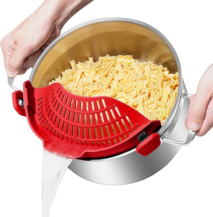 Large AUOON Clip on Strainer for All Pots and Pans - Oversized Silicone Pot Strainer Family-Style Design Pasta Strainer Kitchen Colander for Spaghetti and Noodles | Dishwasher Safe by AUOON