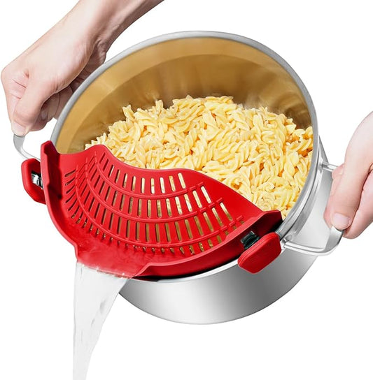 Large AUOON Clip on Strainer for All Pots and Pans - Oversized Silicone Pot Strainer Family-Style Design Pasta Strainer Kitchen Colander for Spaghetti and Noodles | Dishwasher Safe by AUOON