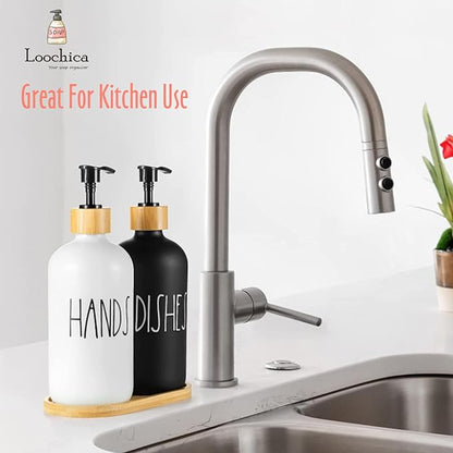 LOOCHICA 2 Pack Glass Soap Dispenser Set with Tray, Hand and Dish Glass Soap Dispensers for Kitchen Sink, Kitchen Soap Dispenser Set Suitable for Black and White Kitchen Decor - Image 7