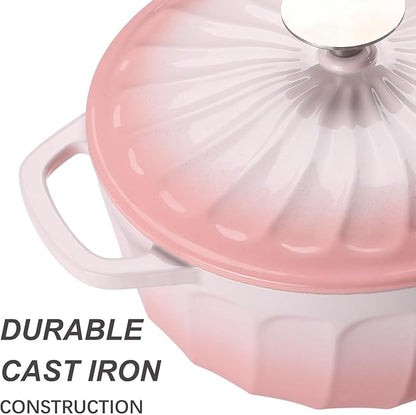 Enameled Cast Iron Dutch Oven Pot with Lid, 3 QT Dutch Oven for Bread Baking, Heavy Duty Cast Iron Pot for Braising, Cook, Bake, Oven Safe across All Cooktops (Pink,3 QT)