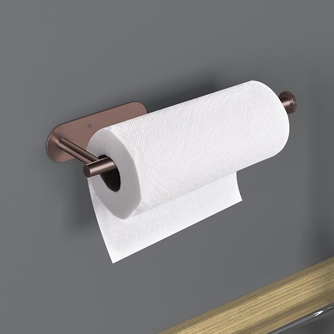 VAEHOLD Adhesive Paper Towel Holder Under Cabinet Wall Mount for Kitchen Paper Towel, Black Paper Towel Roll Holder Stick to Wall, Stainless Steel (Rose Gold) - Image 8