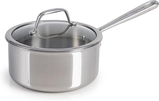 T-Fal Pro Tri-Ply Stainless Steel Sauce Pan with Lid, 2 Quart Saucepan with Lid, Induction Pot, Oven Safe 500F, Lid-350F, Fast & Even Heat, Professional Quality & Durability, Silver by T-falbrand