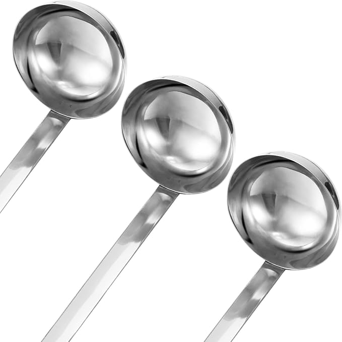 meekoo 3 Pieces Stainless Steel Ladle Soup Handle Ladle with Pouring Rim for Kitchen Cooking Soup Sauce (4 oz) - Image 3