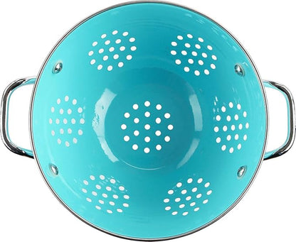 Reston Lloyd Calypso Basics Extra Large Enameled Colander with Solid Base, Strainer Basket with Handles, for Pasta, Berries, Vegetables, Fruit, 7 Quart, Turquoise ( 224oz/ 6.6 L)