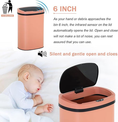 Bigacc 13 Gallon Stainless Steel Trash Can Automatic Trash Can Garbage Can Bathroom Garbage Can with Lid for Kitchen Living Room Office Bathroom, Electronic Motion Sensor Automatic, Pink - Image 6