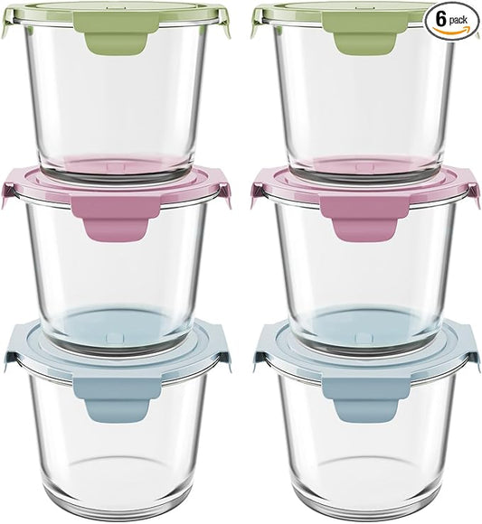 Freshmage 23oz Glass Meal Prep Containers with Lids, Airtight 3-Cup Glass Storage Containers Set, Heat-Resistant BPA-Free for Soup, Leftover, Microwave, Dishwasher, and Freezer Safe (6 Packs)
