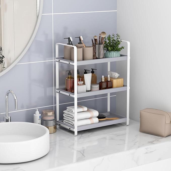 HNRLOY Bathroom Counter Organizer,Bathroom Countertop Organizer,Counter Shelf,Countertop Storage,Organization and Storage,Makeup Shelf,Sink Caddy(Grey 3 Tier) - Image 6