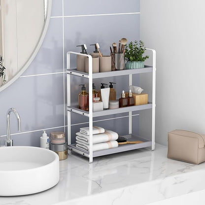 HNRLOY Bathroom Counter Organizer,Bathroom Countertop Organizer,Counter Shelf,Countertop Storage,Organization and Storage,Makeup Shelf,Sink Caddy(Grey 3 Tier) - Image 6