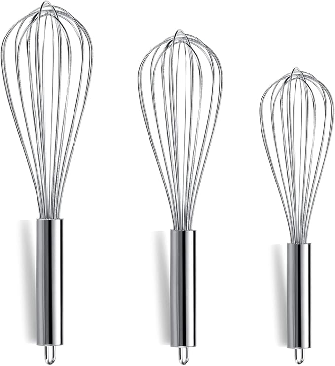 Berglander Whisk Set Pack of 3, Stainless Steel Whisks for Cooking 8",10",12", Wire Ballon Wisk (Silver) by Berglander