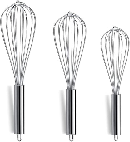 Berglander Whisk Set Pack of 3, Stainless Steel Whisks for Cooking 8",10",12", Wire Ballon Wisk (Silver) by Berglander