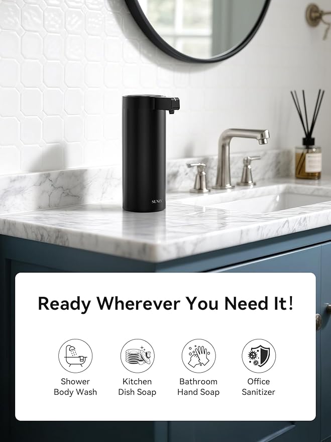 SUNLY Touchless Automatic Soap Dispenser – Clog-Free Pump, 0.2s Fast Sensor, USB-C Rechargeable, Smudge-Resistant Stainless Steel, for Kitchen & Bathroom Soap Dispenser, Black - Image 8