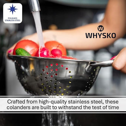 Whysko 3 Pack Stainless Steel Colanders with Handles - 5 Qt, 3 Qt, 1 Qt - Durable Colander for Kitchen Strainers and Colanders Set - Ideal Metal Colander for Pasta, Vegetables, Food Prep - Image 6