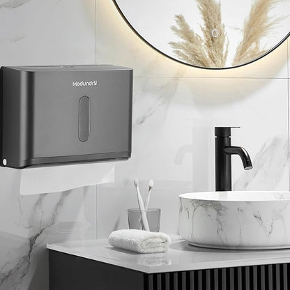 Paper Towel Dispensers Wall Mount: Multifold Z-Fold Paper Towel Holder, No Drilling Install, Compact Hand Towel Dispenser for Home Bathroom, Restroom, Office, Matte Grey