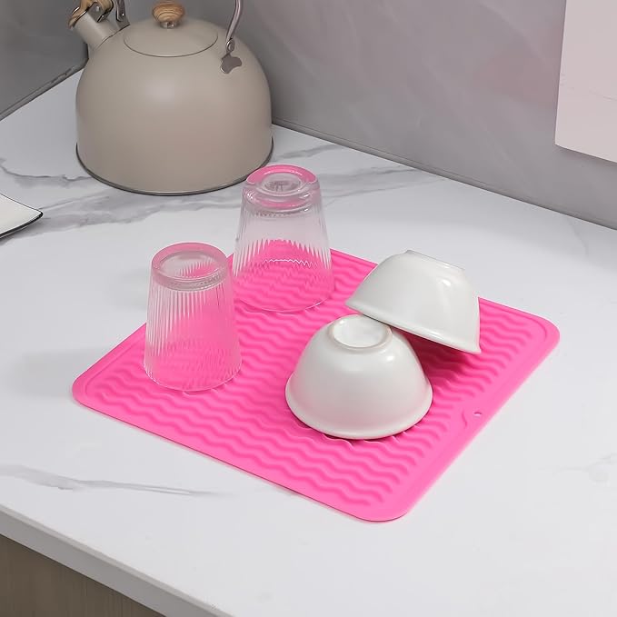 MicoYang Silicone Dish Drying Mat for Multiple Usage,Easy clean,Eco-friendly,Heat-resistant Silicone Mat for Kitchen Counter or Sink,Refrigerator or Drawer liner Rose M 12 inches x 12 inches - Image 5
