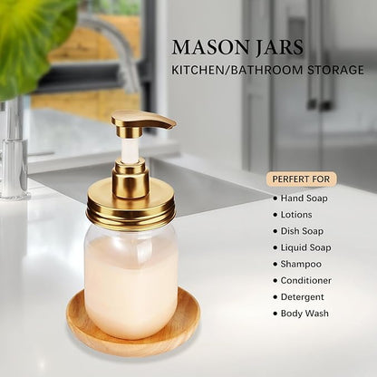 Amolliar Plastic Mason Jar Soap Dispenser with Pump Lid,16OZ Refillable BPA-Free Hand Soap Dispenser Set with Cute Lables - for Kitchen/Bathroom, Liquid Soap, Dish Soap, Lotion (2 Pack, Gold) - Image 5