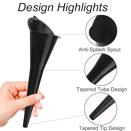 3-Pack Long-Neck Oil Funnels, 11" Multi-Purpose Funnels for Automotive & Motorcycle Use – Reusable Funnel for Oil, Gas & Transmission Fluid (Black)