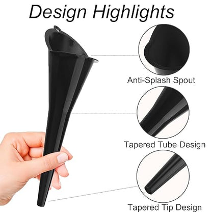 3-Pack Long-Neck Oil Funnels, 11" Multi-Purpose Funnels for Automotive & Motorcycle Use – Reusable Funnel for Oil, Gas & Transmission Fluid (Black)
